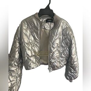 Cider Foil Ur Plans Metallic Cropped Quilted Puffer Jacket — Lined